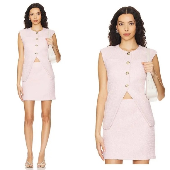 New! Amanda Uprichard x REVOLVE Hughes Vest in Blush Pink Tweed 🌸 Small - Picture 2 of 8